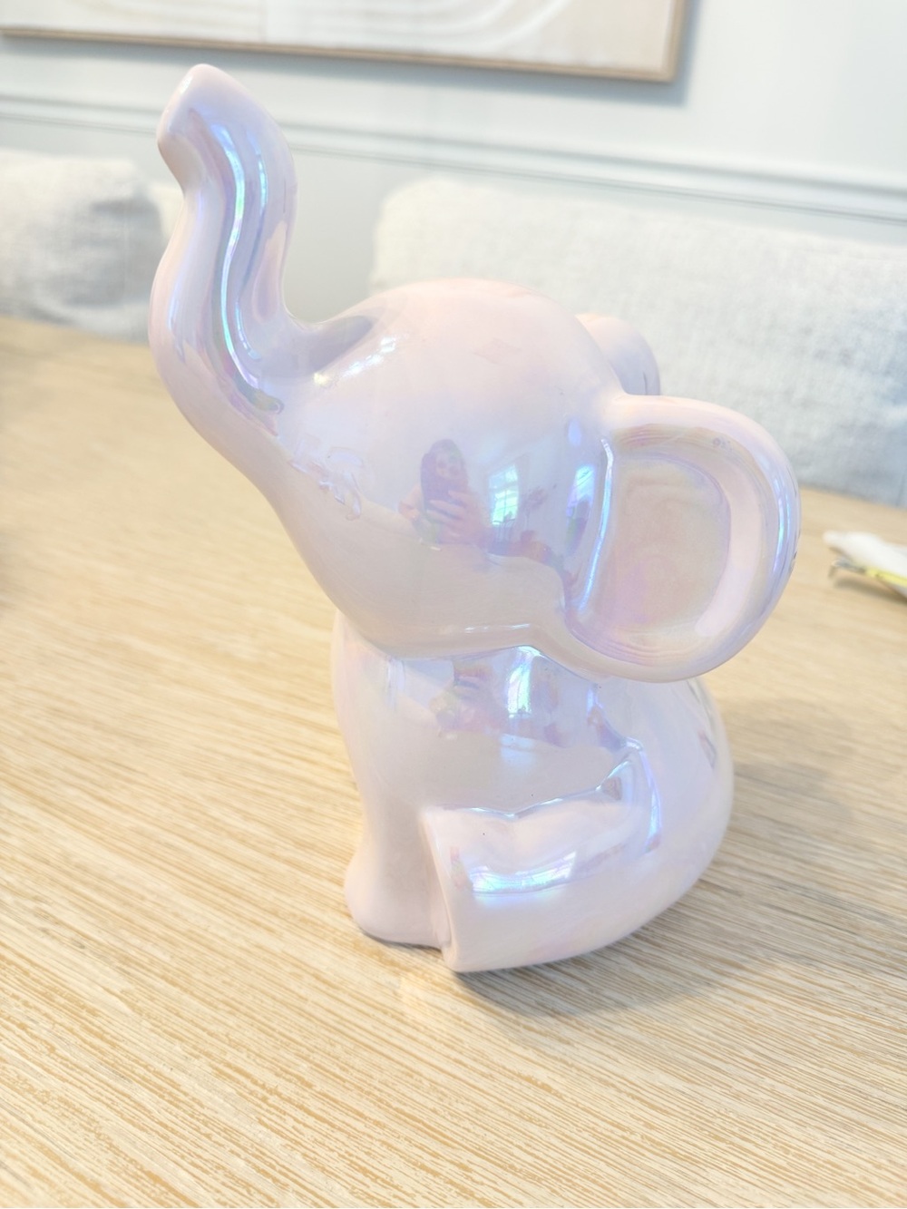 Lila & Jack Pink Iridescent Ceramic Elephant Piggy Bank Nursery Decor